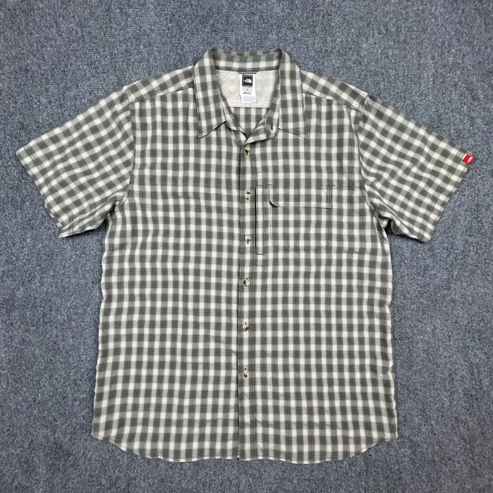 The North Face Shirt Mens L Green Plaid Short Sleeve Fishing Hiking Button Up